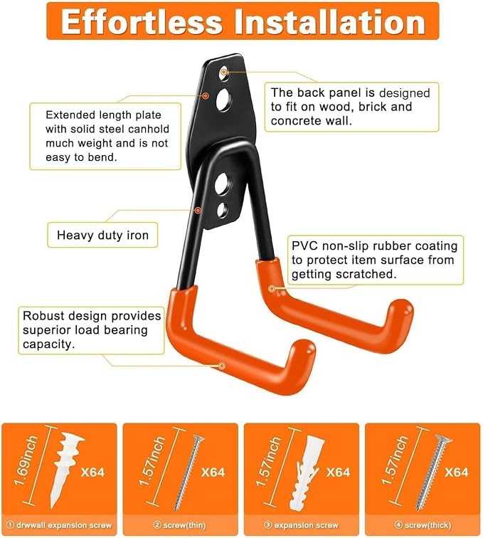 32 Pack Garage Hooks garage organization Steel Heavy Duty Garage Storage Hooks - Image 5