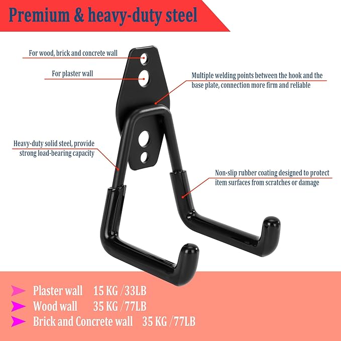 8 Pack Garage Hooks, Garage Tool Organizer Wall Mount, Heavy Duty - Image 4
