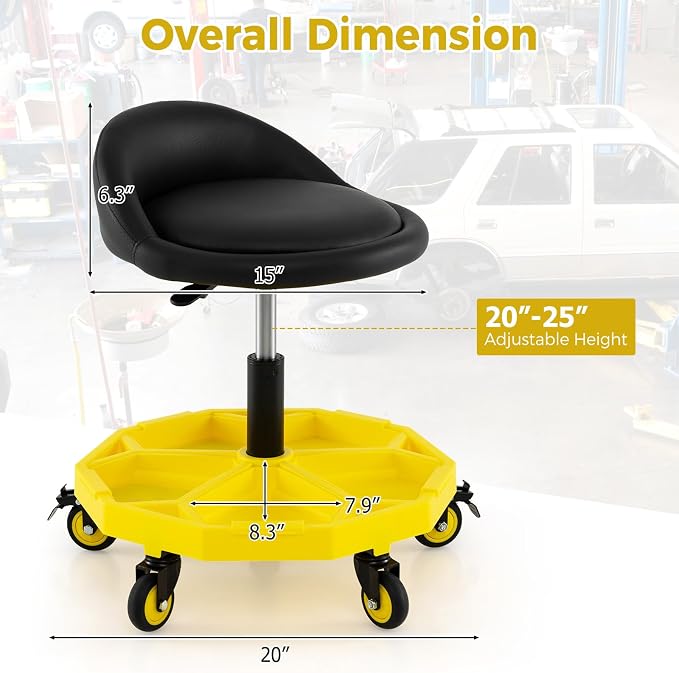 Mechanic Stool, 350 LBS Capacity Rolling Shop Stool - Image 3