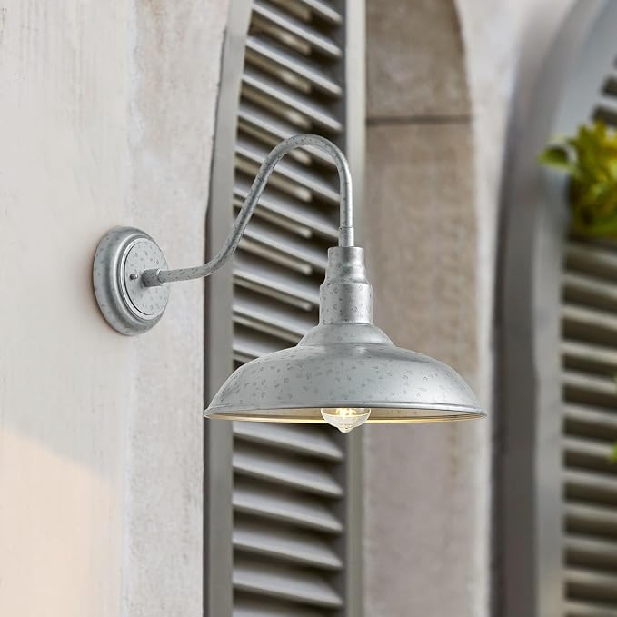 10'' Dome Outdoor Gooseneck Barn Light, Galvanized Steel Exterior Wall Lantern - Image 4