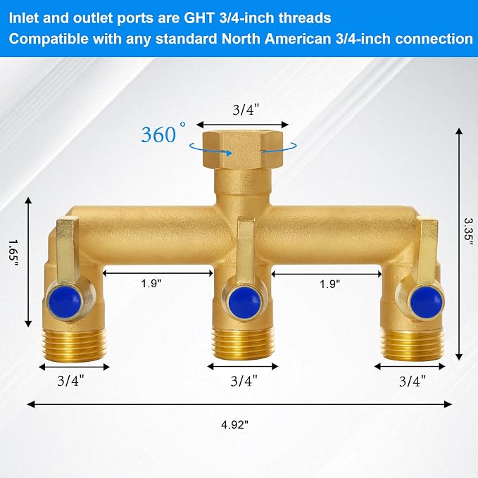 Brass Garden Hose Splitter, 3 Way Hose Splitter, Outdoor Hose Splitter - Image 4