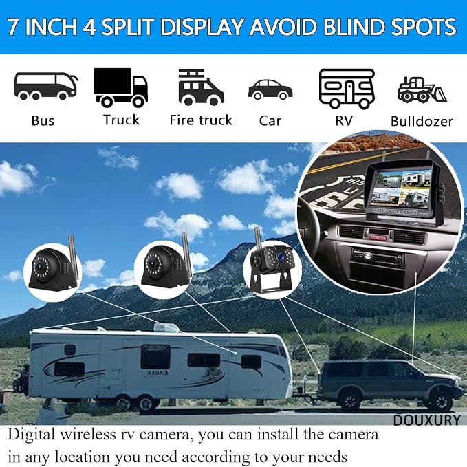 Wireless Backup Camera for RV Truck Trailer Camper Bus 5th Wheel 3 Rear/Side - Image 2