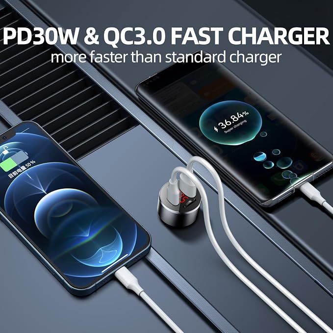 AUX Car Adapter FM Transmitter, iMyOnly QC/PD All-Metal Bluetooth V5.3 AUX - Image 6
