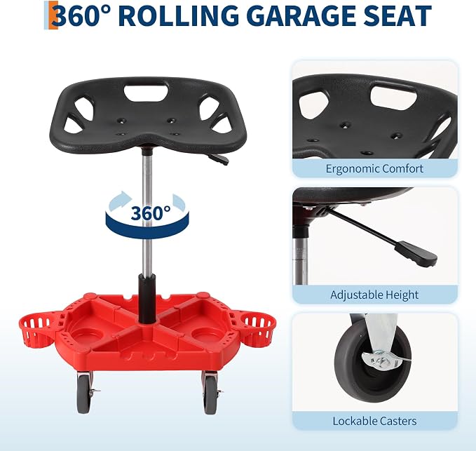 Garage Stool, 18”-23” Adjustable Rolling Mechanic Stool - Image 5