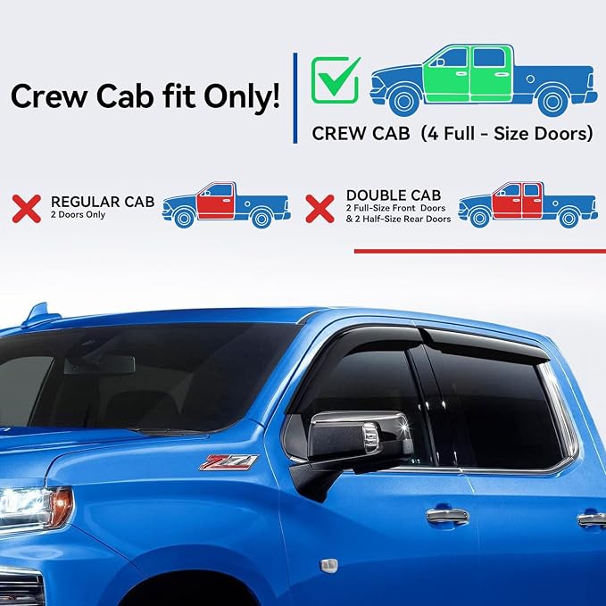 Window Visors Rain Guards for 2019-2025 Chevy Silverado/GMC Sierra 1500 Crew Cab - Image 3