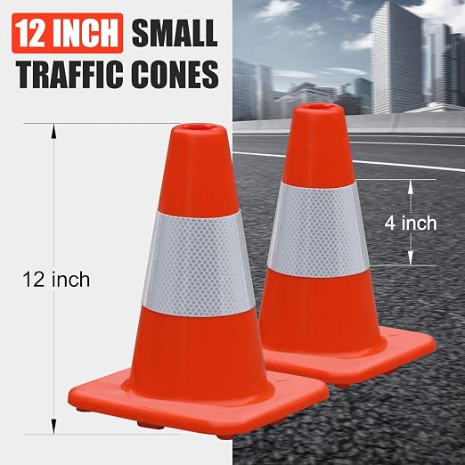 8 Pack All-PVC 1-Piece Traffic Cones, 360° Visible Fluorescent Orange-Red - Image 2