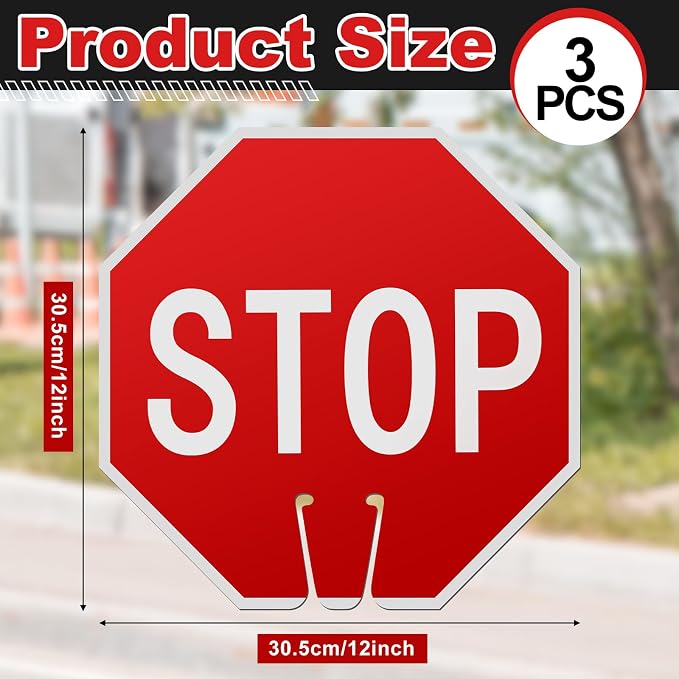 Geetery 3 Pcs Stop Signs 12 x 12 Inches PVC Traffic Cones Top Warning Signs - Image 2