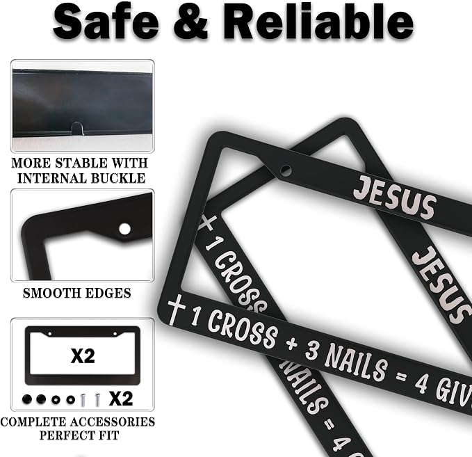 Fun License Plate Frame Cover Black and White License Plate Frames Jesus 1 - Image 4
