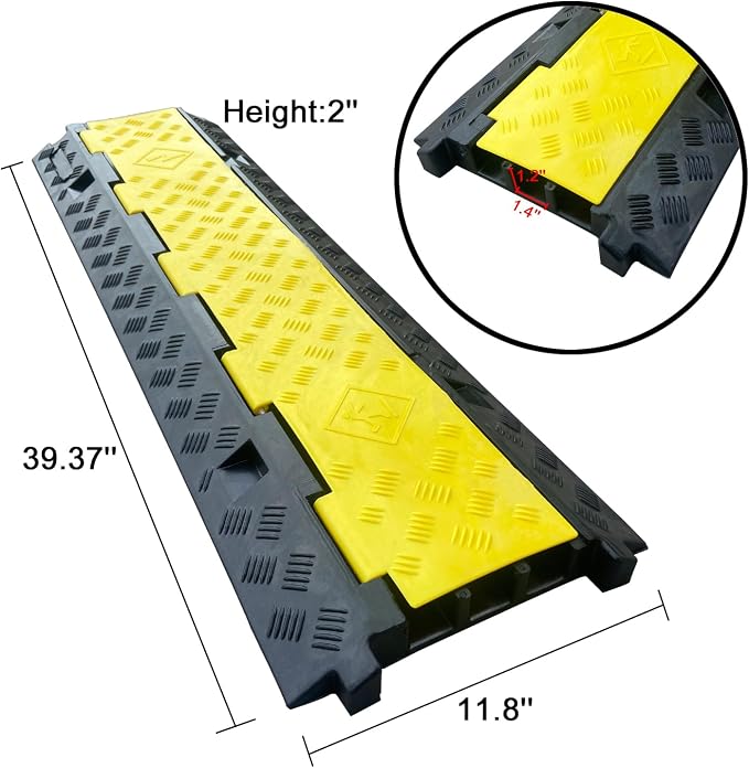 2 Pack Rubber Cable Ramp Hose Cable Protector Ramp 3 Channel 22000Lbs Load - Image 7