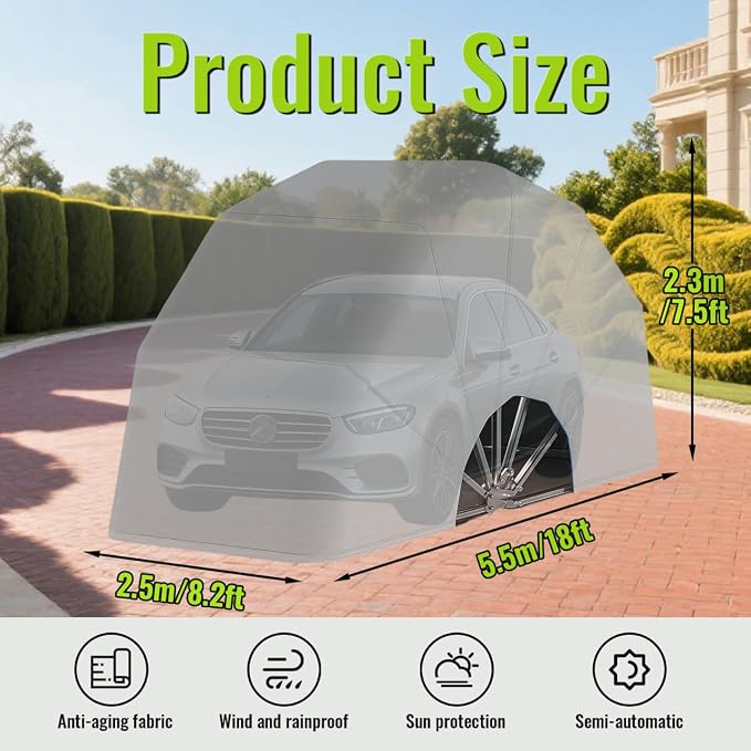 18×8.2×7.5FT Heavy Duty Carport, Portable Stainless Steel Garage, Retractable - Image 7
