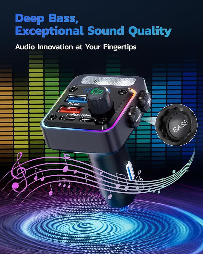 Nulaxy 54W Bluetooth 5.3 Car Adapter Charger 4-Port Fast Charging, Wireless - Image 4