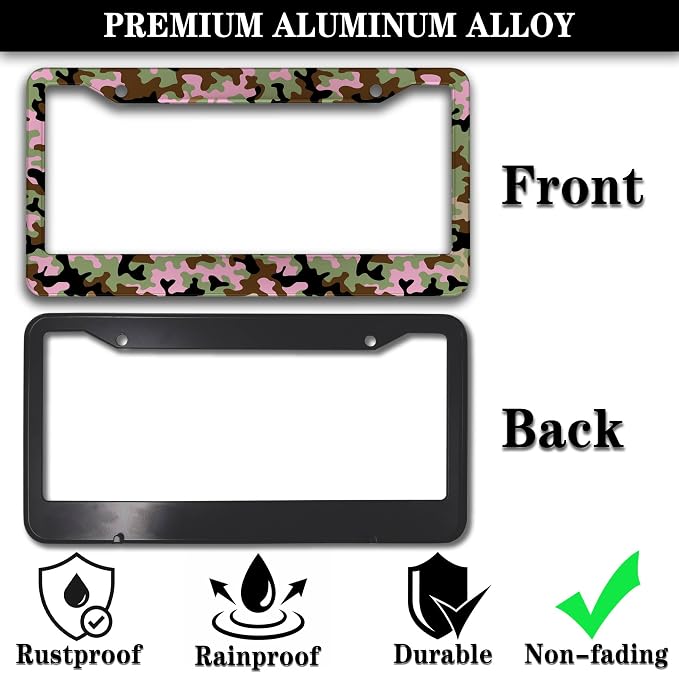 License Plate Protector Multicolor License Plate Frames Pink Camouflage Camo - Image 3