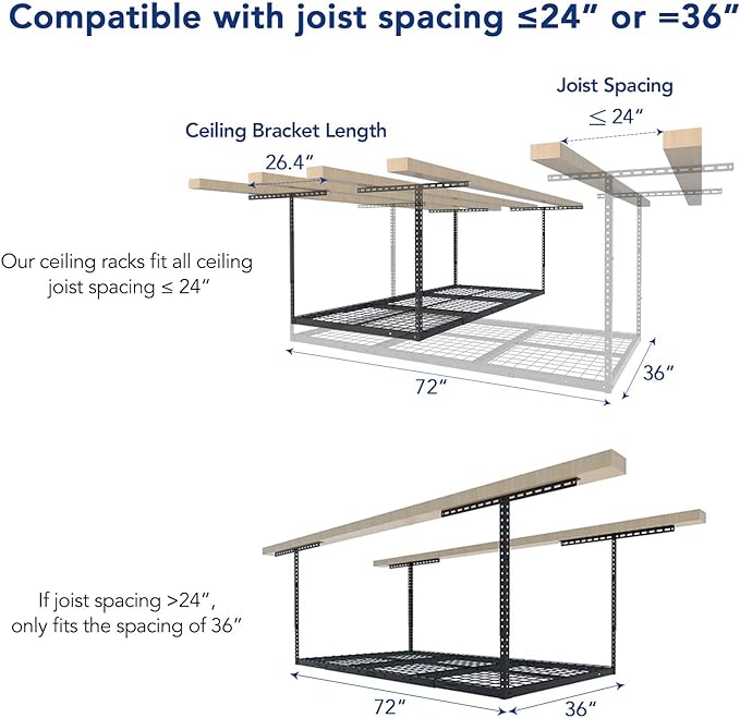 FLEXIMOUNTS 3x6 Overhead Garage Storage Adjustable Ceiling Rack 72" Length x - Image 5
