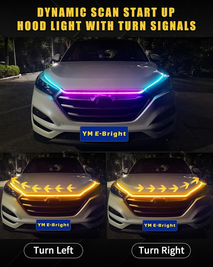 YM E-Bright Car Led Lights Exterior RGB Hood Light Strip Waterproof Multicolor - Image 2