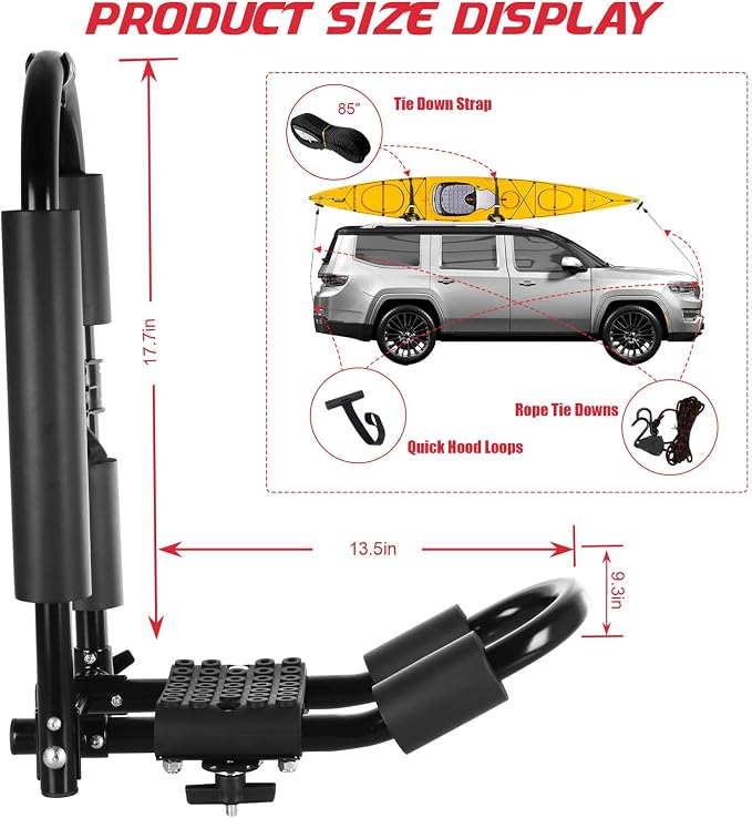 FORWODE Premium Kayak Roof Rack, 1 Pair J-Bar Roof Rack, Folding Adjustable Rack - Image 3