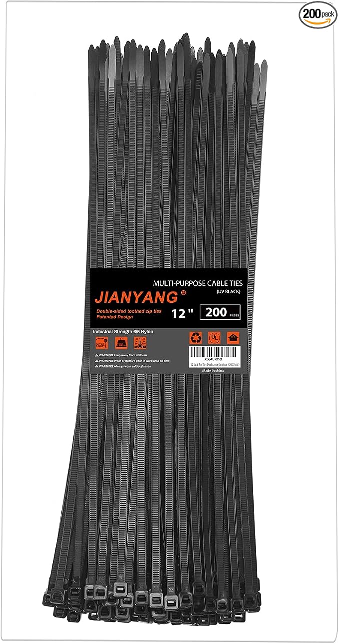12 Inch Zip Ties Double Sided Toothed, 100 LBS Tensile Strength Heavy Duty by JIANYANG