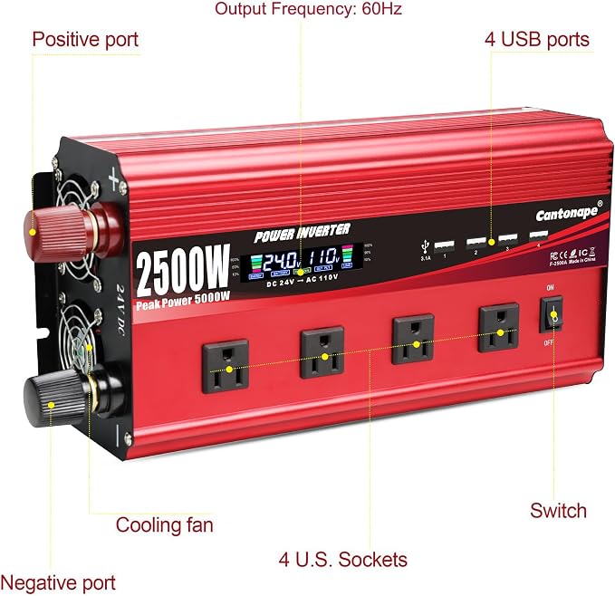 2500W Power Inverter 24V to 110V/120V DC to AC - Image 2