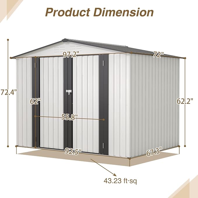 8x6 FT Outdoor Metal Storage Shed - Image 2