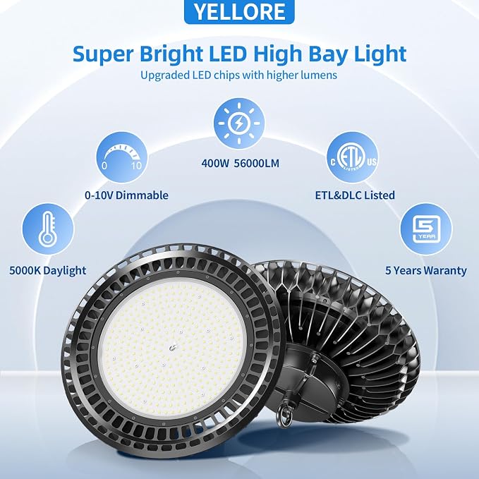 6 Pack 400W LED High Bay Light 56000LM 5000K 120VAC UFO Light IP65 Waterproof - Image 2
