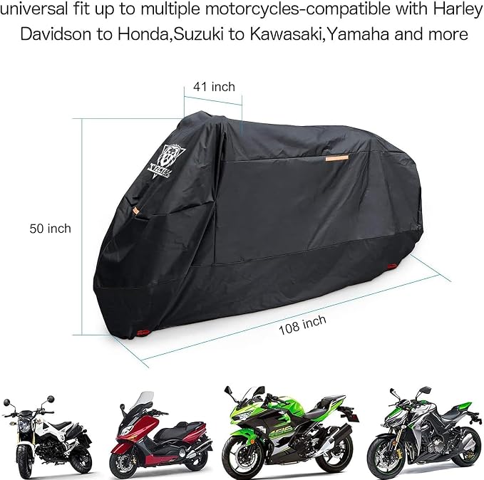 XYZCTEM Black Motorcycle Cover -Waterproof Outdoor Storage Bag, Fits up to 108" - Image 6