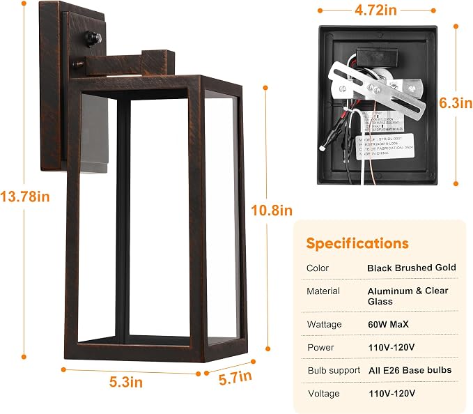 PARTPHONER Dusk to Dawn Porch Light Fixtures, Sensor Wall Lantern, Waterproof - Image 5