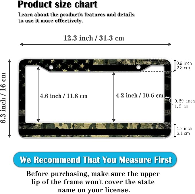 License Plate Frame Multicolor License Plate Holder USA Flag Black Camo - Image 2