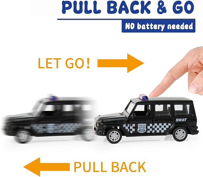 KIDAMI Die Cast Metal Little Toy Cars Set of 5, Openable Doors Pull Back Car - Image 6