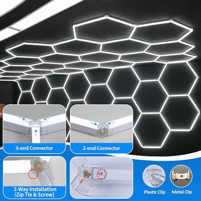 tewei Hexagon LED Garage Light, 6 Grids Hexagon Car Detailing Lighting Fixture - Image 5