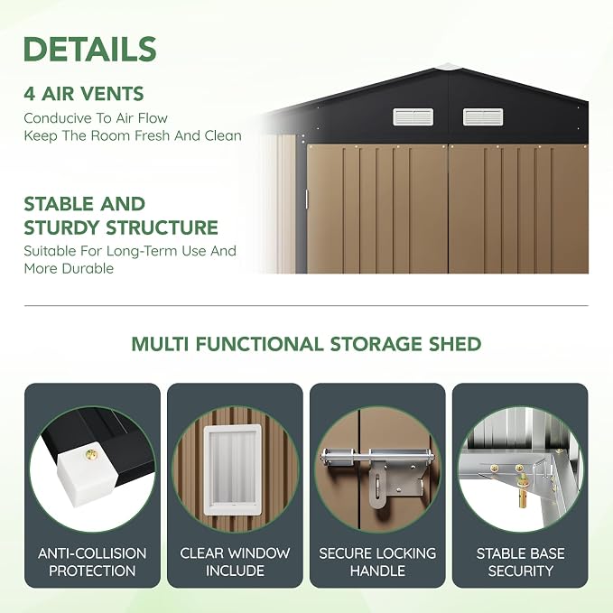 10X12X7.5 FT Outdoor Steel Storage Shed - Image 4