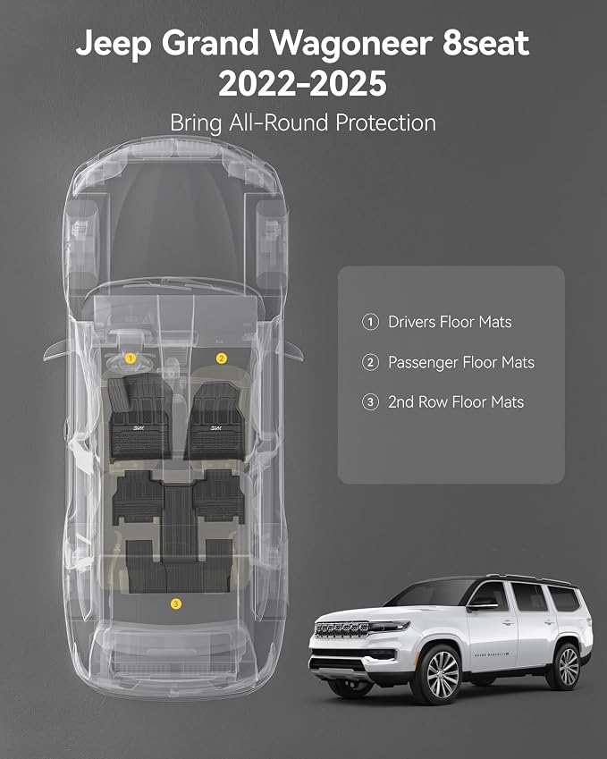 3W Floor Mats Fit for Jeep Grand Wagoneer/Grand Wagoneer L 2022 2023 2024 2025 - Image 2
