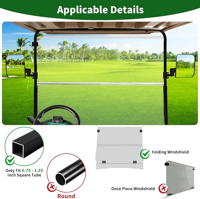 Golf Cart Side Mirrors No Drilling, Universal Folding Rear View Mirror - Image 4