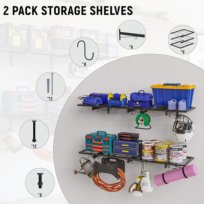 2 Pack Garage Wall Shelves, Heavy Duty Wall Shelf Organizer - Image 7