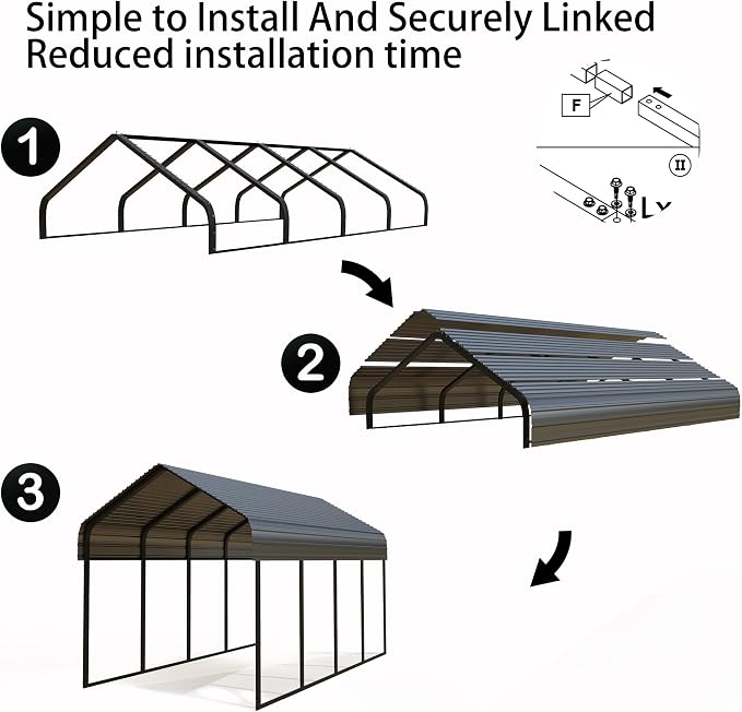 Heavy Duty Metal Carport 10x20 ft Galvanized Steel Carport Shelter - Image 6
