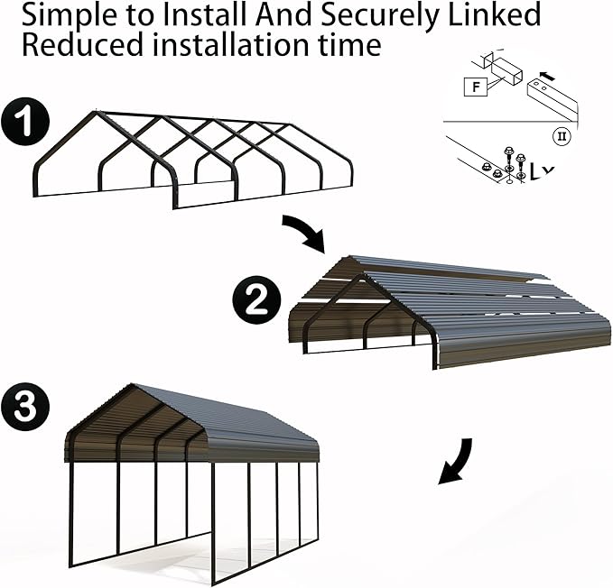 Heavy Duty Metal Carport 10x20 ft Galvanized Steel Frame RV Carport Storage All - Image 6