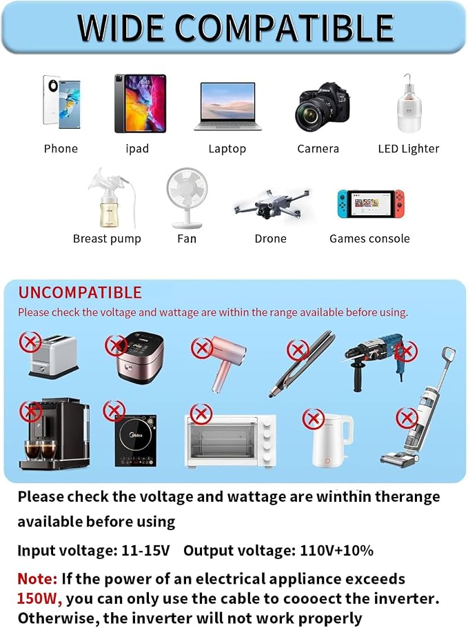 Power Inverter 700W/1500W Dual AC Outlets and USB Charging Port DC 12V to 110V - Image 5