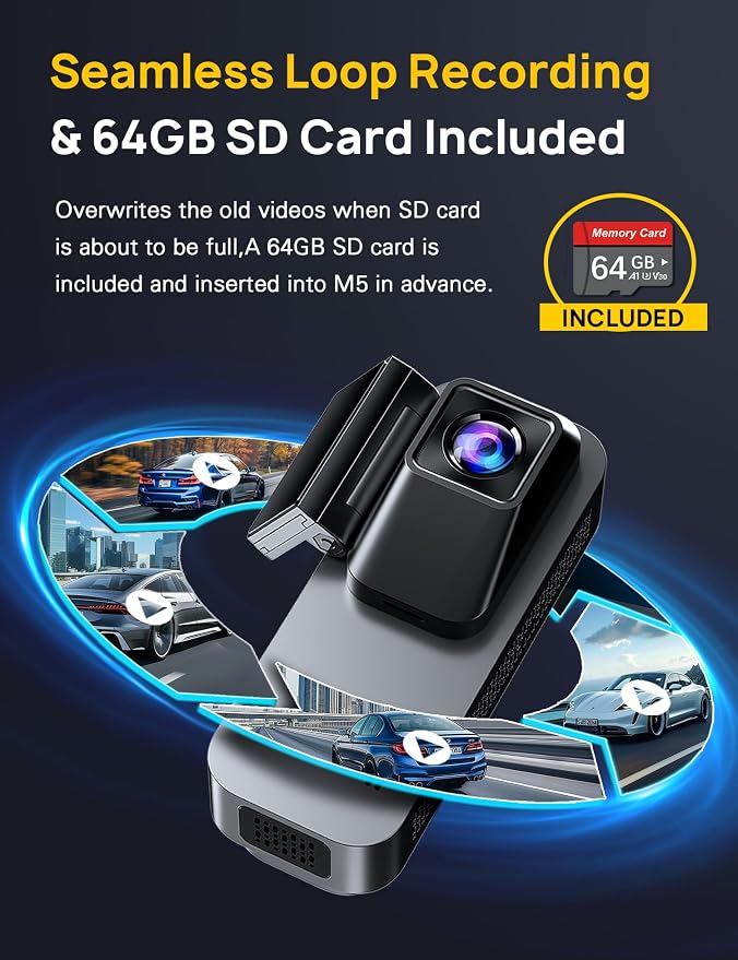 3 Channel 4K Dash Cam Front and Rear Inside, Built-in 5G WiFi, 4K+1080P+1080P - Image 4
