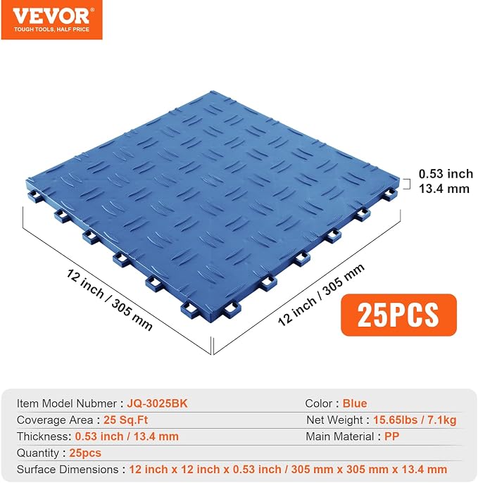 VEVOR Interlocking Garage Floor Covering Tiles, 25 Pack, Non-Slip Double-Sided - Image 7