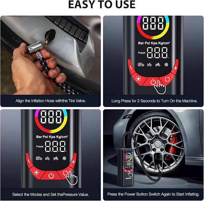 NEXPOW NP17 Portable Air Compressor, 150 PSI Digital Tire Inflator, Fast - Image 9