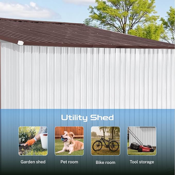 10 x 8 FT Outdoor Storage Metal Shed, Bike Garden Tool Shed - Image 5