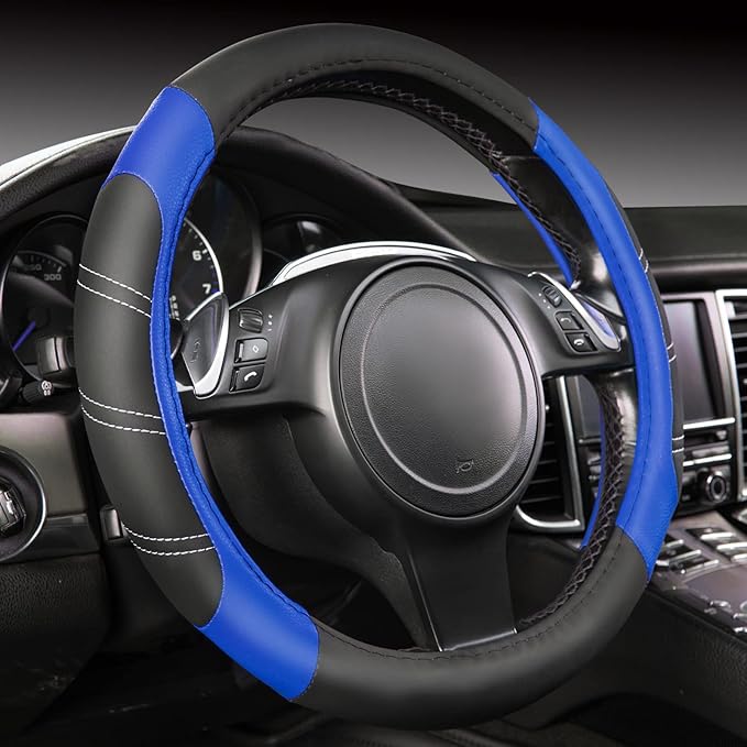 CAR PASS Line Rider Microfiber 15.5-16 Inch Leather Sporty Steering Wheel Cover by CARPASS