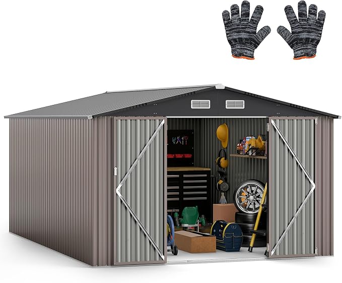 Goplus 10 x 14 FT Outdoor Storage Shed, Large Garden Tool House w/Improved - Image 2