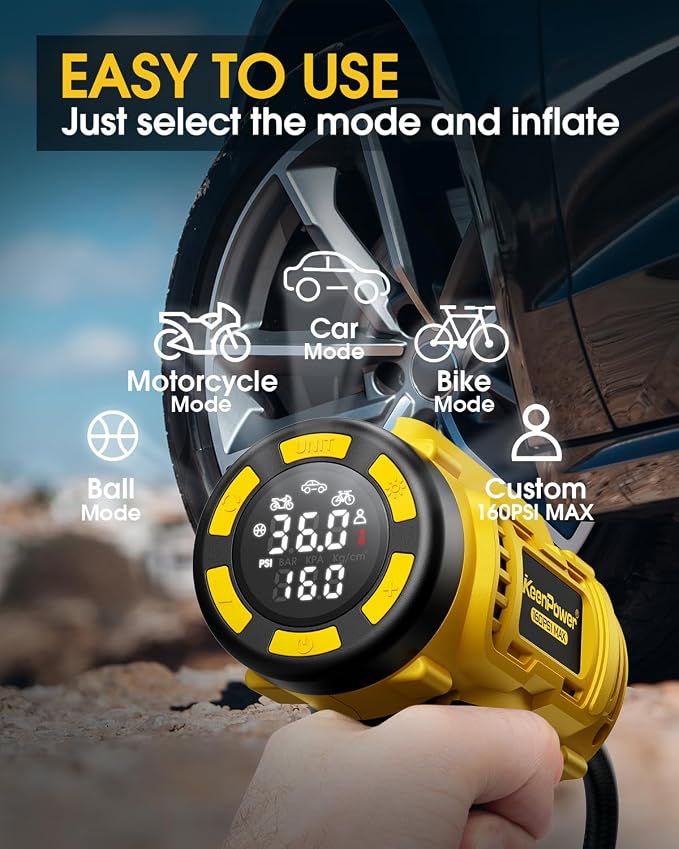 Cordless Tire Inflator Portable Air Compressor, 160PSI Car Tire Air Pump - Image 2