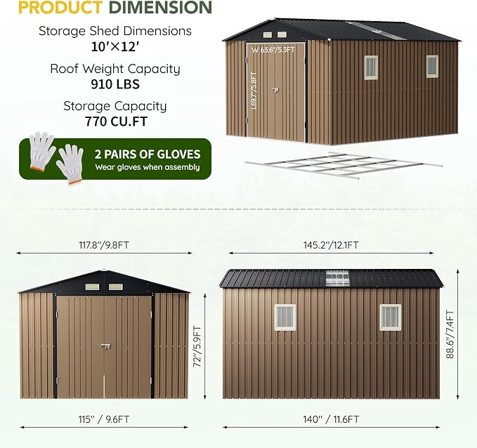 Breezz Outdoor Storage Shed 10 x 12 ft. Utility Tool Shed Metal Storage Garden - Image 3
