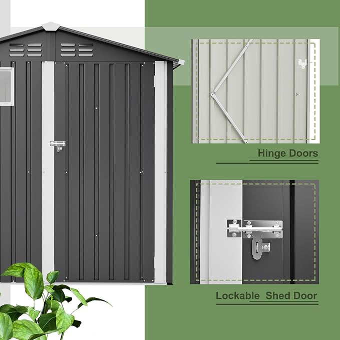 Outdoor Storage Shed, 6 X 4ft Metal Galvanized Steel Garden Shed - Image 4