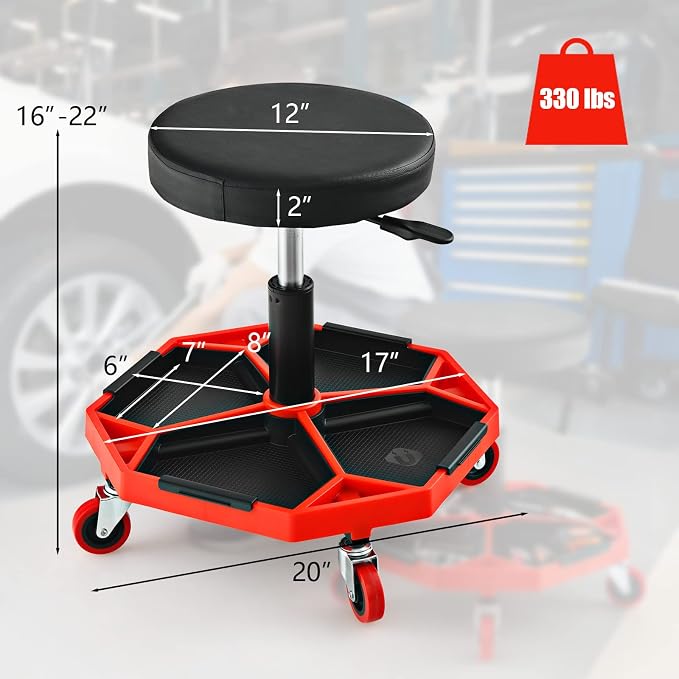 IRONMAX Rolling Mechanic Stool, Adjustable Shop Stool Creeper Seat - Image 3