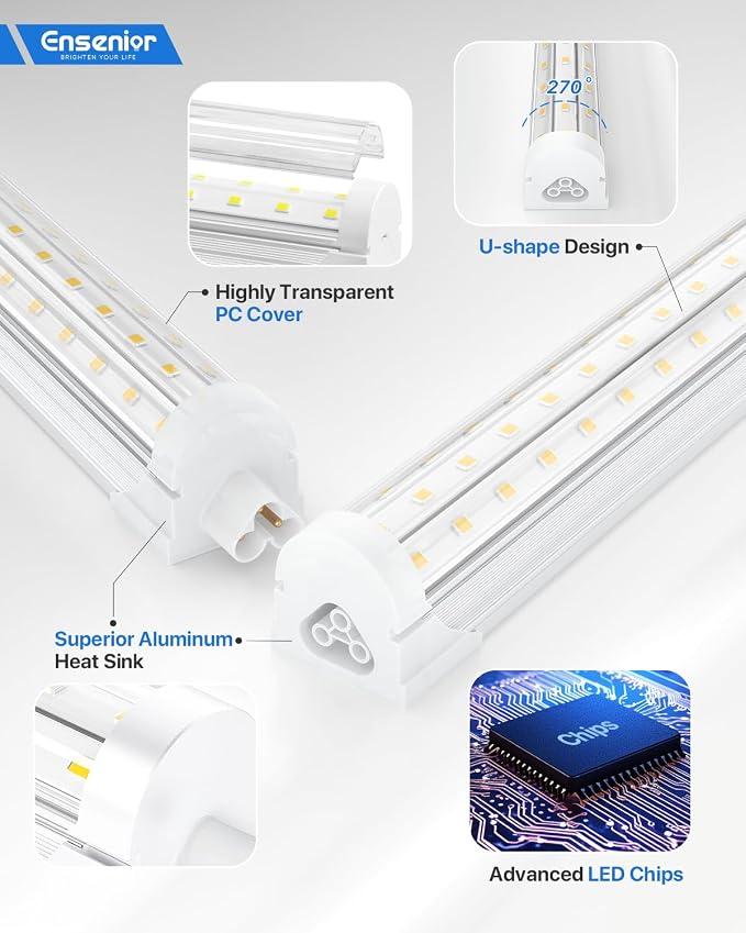 Ensenior 4 Pack 8 FT Led Shop Lights, 6000K Clear White, 10000LM Super Bright - Image 4