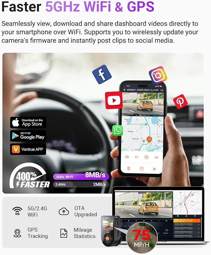 Vantrue S1 Pro 2.7K Front Mini Dash Cam, 2.5K@60FPS, STARVIS 2, Voice Control - Image 4
