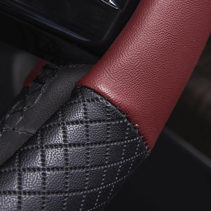 CAR PASS Rhombus Leather Universal Steering Wheel Cover, Fit - Image 9