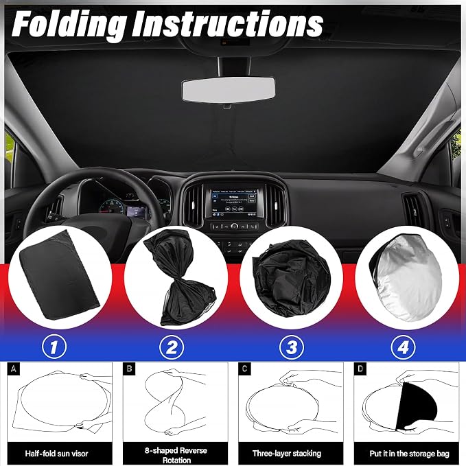 Sze Windshield Sunshade for 2015-2022 Chevrolet Colorado Retractable Front - Image 7