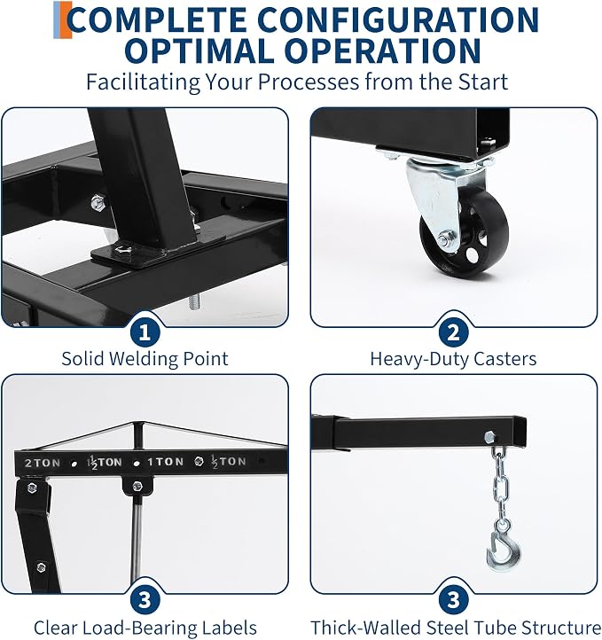 Engine Hoist Cherry Picker, 2 Ton Folding Hydraulic Engine Hoist - Image 6